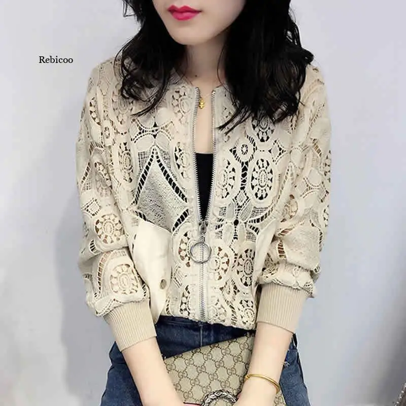 Women Long Sleeve Lace Embroidery Hollow Out Jacket Korean Fashion Short Outwear White Bomber Women Sunproof Coat Tops
Women Long Sleeve Lace Embroidery Hollow Out Jacket Korean Fashion Short Outwear White Bomber Women Sunproof Coat Tops
