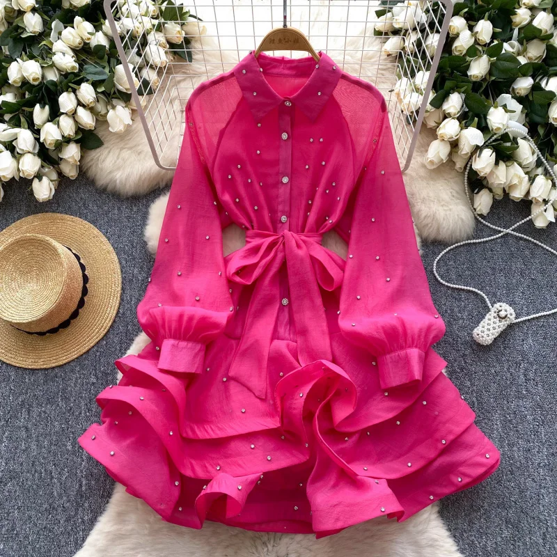 French Style Heavy Duty Rhinestone Embellished Ruffle Dress Women Spring Collection Tie Waist Elegant Lace Puffy Skirt
French Style Heavy Duty Rhinestone Embellished Ruffle Dress Women Spring Collection Tie Waist Elegant Lace Puffy Skirt