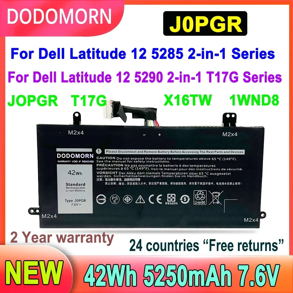 New 7.6V J0PGR Laptop Battery For Dell Latitude 12 5285 2-in-1 Series 12 5290 2-in-1 T17G JOPGR X16TW 1WND8 42Wh 5250mAh
New 7.6V J0PGR Laptop Battery For Dell Latitude 12 5285 2-in-1 Series 12 5290 2-in-1 T17G JOPGR X16TW 1WND8 42Wh 5250mAh