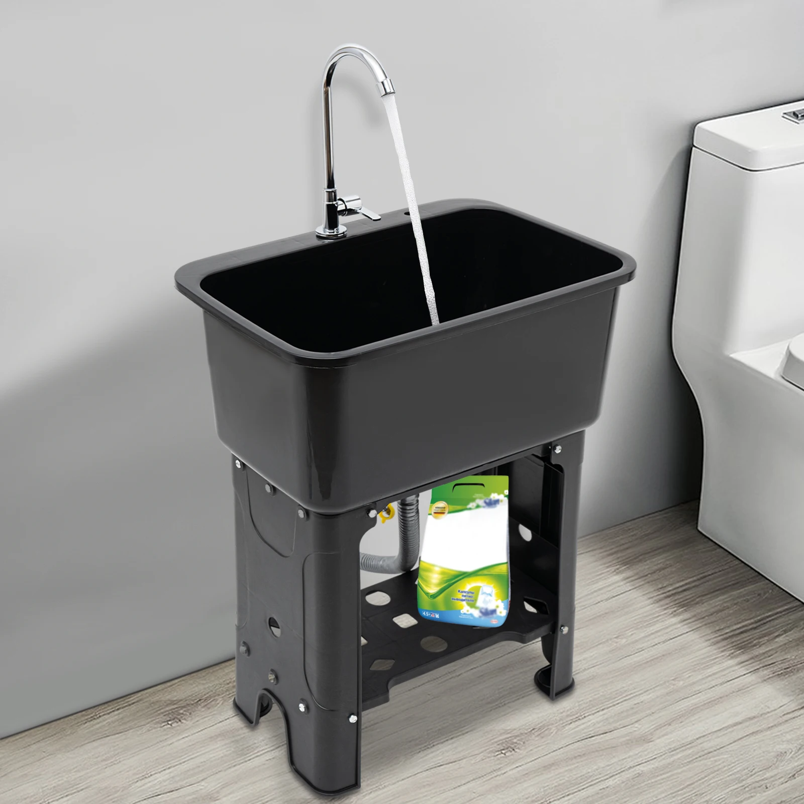 Black Utility Freestanding Sink with 360° Adjustable Faucet, Washboard, Pipe, Laundry Tub for Laundries Stores Utility Rooms
Black Utility Freestanding Sink with 360° Adjustable Faucet, Washboard, Pipe, Laundry Tub for Laundries Stores Utility Rooms