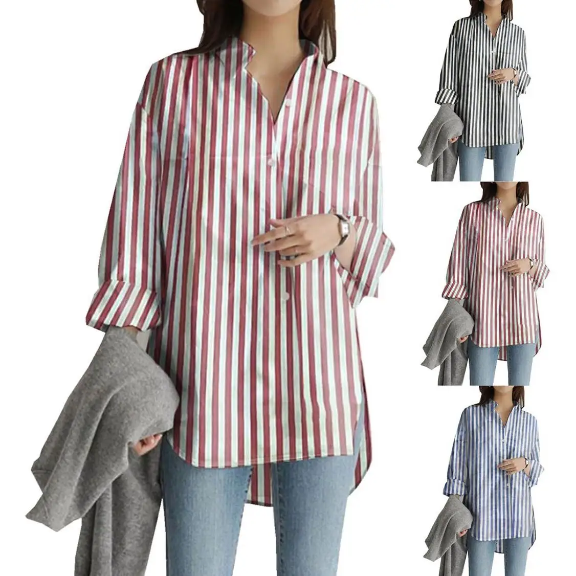 Modern Style Vertical Striped Long Sleeve Women's Shirt European Style Printed Fabric Non-deformable Winter Collection
Modern Style Vertical Striped Long Sleeve Women's Shirt European Style Printed Fabric Non-deformable Winter Collection