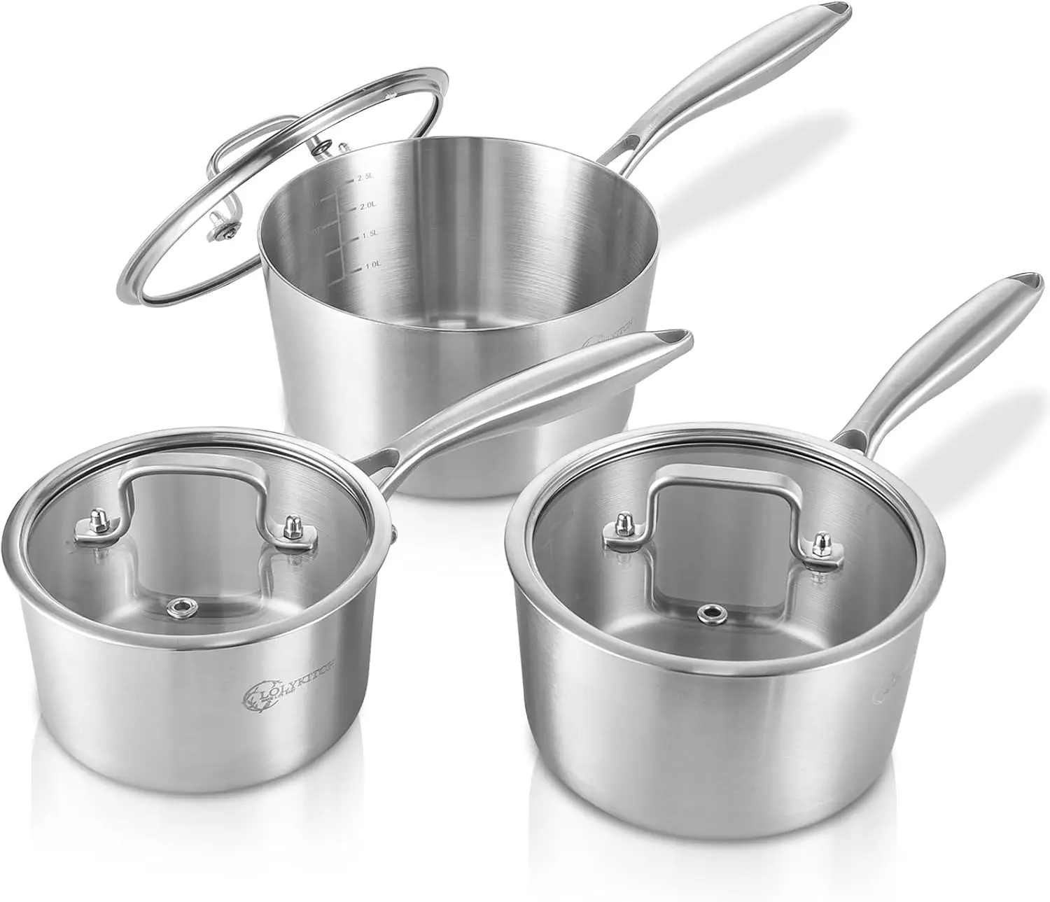 Tri-Ply Stainless Steel Saucepan Set of 3, Induction Cooking Pots with Lids, Detachable Handle, Dishwasher Safe, 1.5-2.5-3.0 QT
Tri-Ply Stainless Steel Saucepan Set of 3, Induction Cooking Pots with Lids, Detachable Handle, Dishwasher Safe, 1.5-2.5-3.0 QT