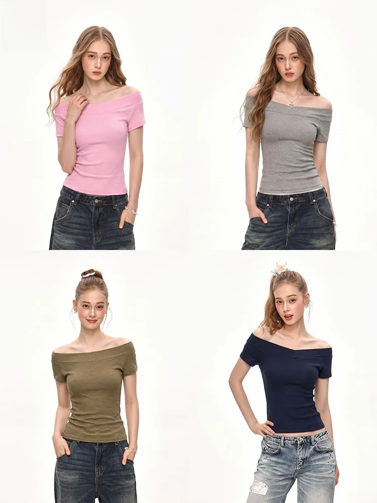 July Shoulder Bared Short Sleeve T Shirt Women Summer Design Big V Neck Slimming Sexy Short Casual Style Pure Color Citywalk
July Shoulder Bared Short Sleeve T Shirt Women Summer Design Big V Neck Slimming Sexy Short Casual Style Pure Color Citywalk