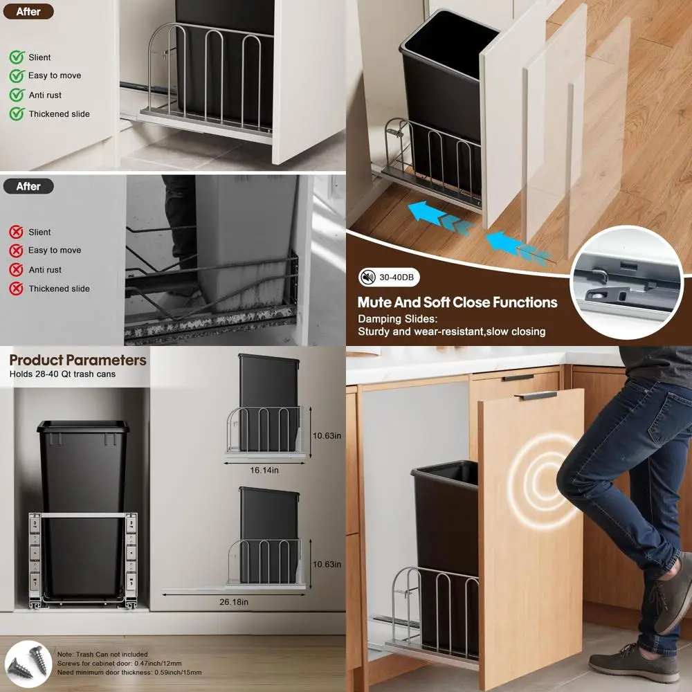 Heavy-Duty Pull-Out Trash Bin for Kitchen Cabinets, Fits 14W x 19D Opening, Garbage Can Not Included
Heavy-Duty Pull-Out Trash Bin for Kitchen Cabinets, Fits 14W x 19D Opening, Garbage Can Not Included