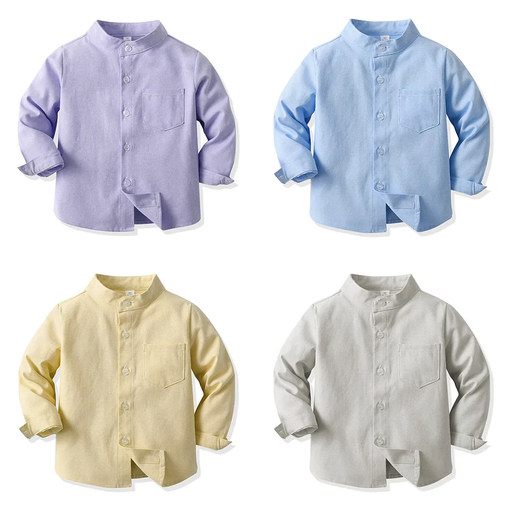 Spring Korean boy's Shirt solid color stand collar long sleeve single breasted cotton cardigan cross border children's shirt
Spring Korean boy's Shirt solid color stand collar long sleeve single breasted cotton cardigan cross border children's shirt