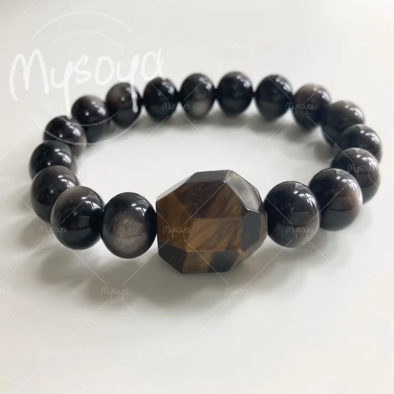 MYSOYA Natural Silvery Obsidian with Large Special-shaped Yellow Tiger Eye Bracelet 10mm & 15-20mm Na04
MYSOYA Natural Silvery Obsidian with Large Special-shaped Yellow Tiger Eye Bracelet 10mm & 15-20mm Na04