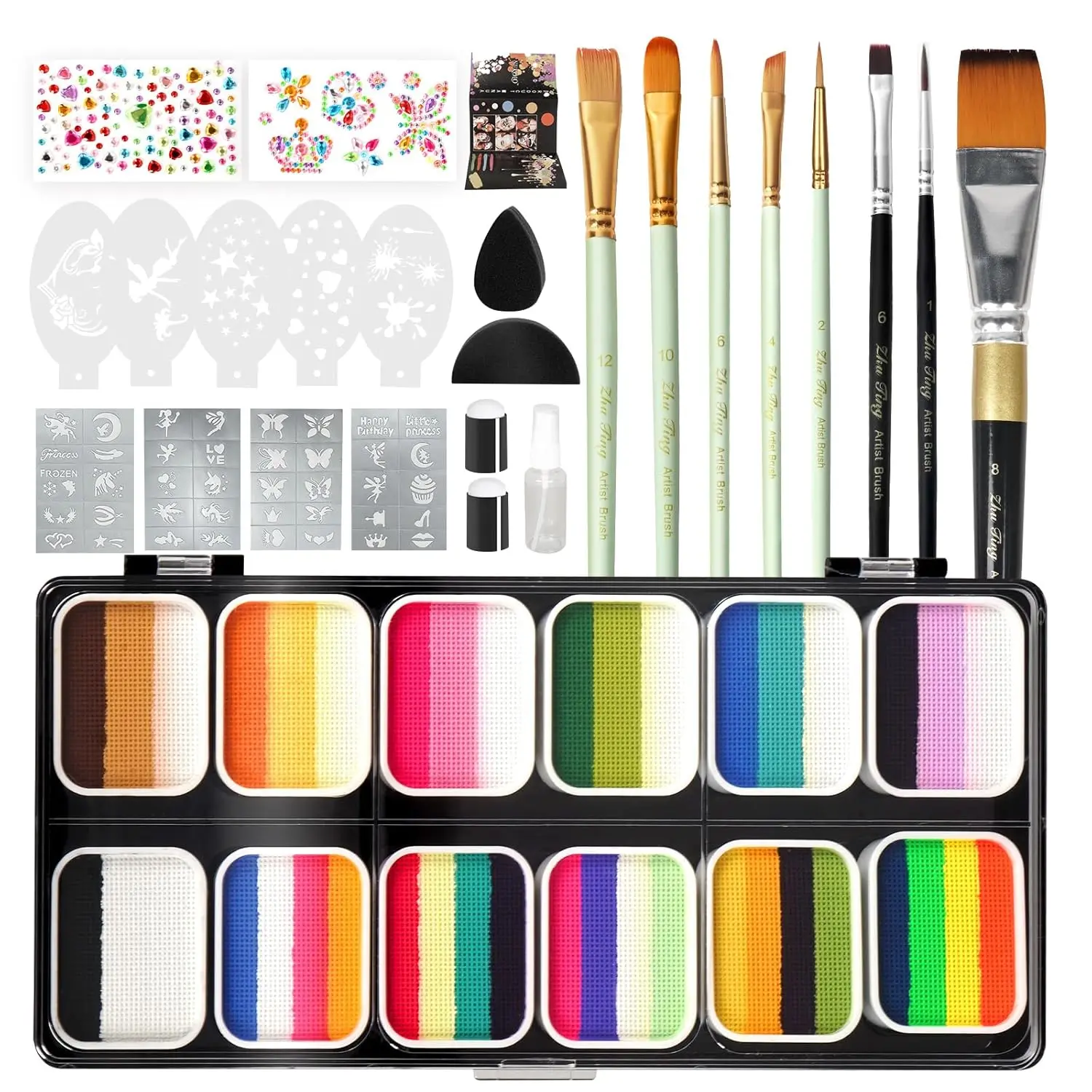 120g Large Capacity Face Painting Kit for Party - 12 x 10g Non Toxic Water Activated Face Paint Palette with Brush, Sten
120g Large Capacity Face Painting Kit for Party - 12 x 10g Non Toxic Water Activated Face Paint Palette with Brush, Sten