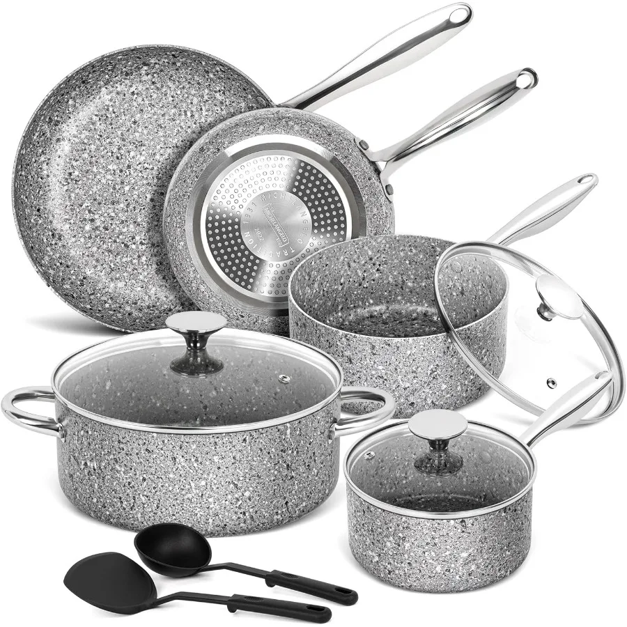 Pots and Pans Set 10 Piece Cookware Set with Granite Coatings for Super Nonstick Result Essential Stone Cookware Sets with Uten
Pots and Pans Set 10 Piece Cookware Set with Granite Coatings for Super Nonstick Result Essential Stone Cookware Sets with Uten