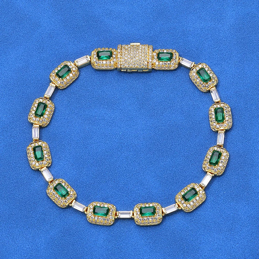 Customized Hip Hop Jewelry Bling Iced Out Handmade Inlaid Bracelet White Gold Plated White/Green Square Zircon Women's Bracelet
Customized Hip Hop Jewelry Bling Iced Out Handmade Inlaid Bracelet White Gold Plated White/Green Square Zircon Women's Bracelet