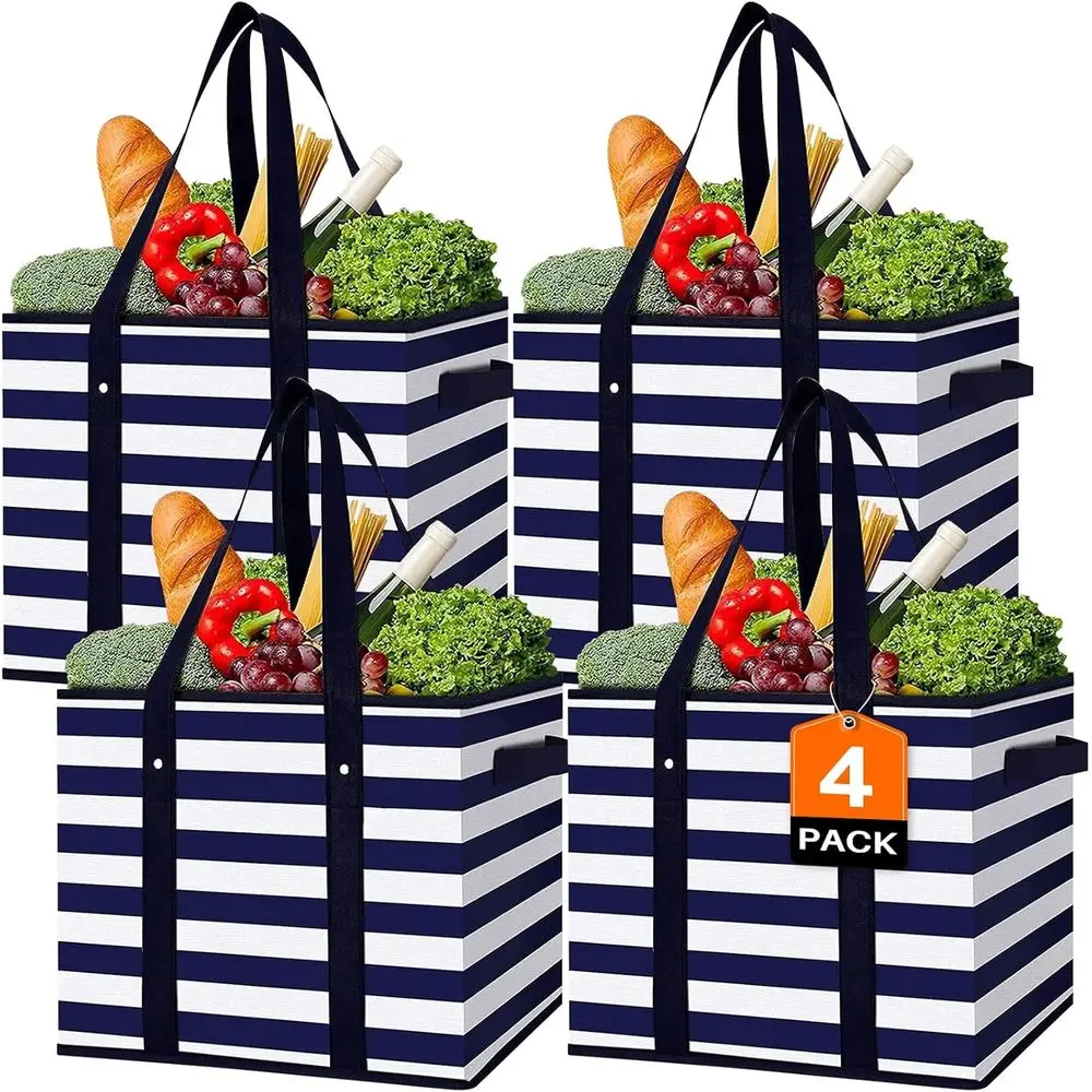 4-Pack Durable & Water-Resistant Collapsible Tote Bags for Grocery Shopping & Picnics
4-Pack Durable & Water-Resistant Collapsible Tote Bags for Grocery Shopping & Picnics