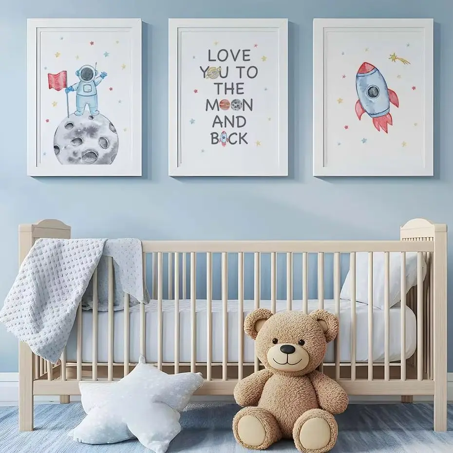 Nursery Wall Art, Space Astronaut Quotes Canvas Painting, Nordic Rocket Poster Print for Baby Boy Kids Bedroom Wall Decor
Nursery Wall Art, Space Astronaut Quotes Canvas Painting, Nordic Rocket Poster Print for Baby Boy Kids Bedroom Wall Decor