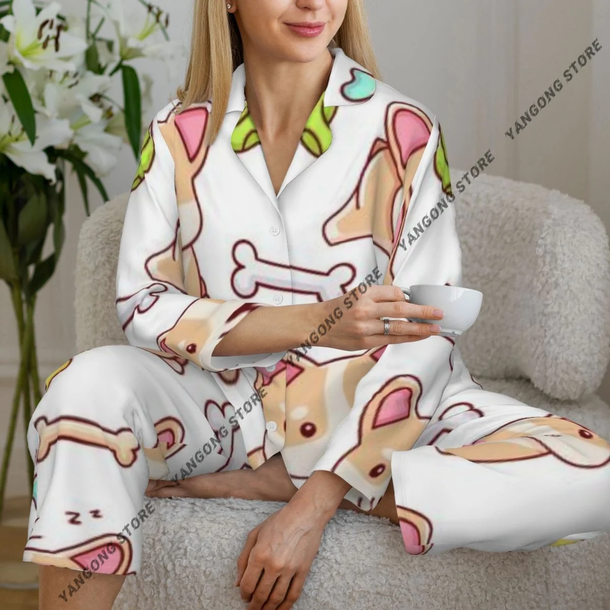 Женские пижамы Kawaii Corgi, одежда для дома, одежда для сна из двух предметов, длинный пижамный комплект на пуговицах с длинными рукавами
Женские пижамы Kawaii Corgi, одежда для дома, одежда для сна из двух предметов, длинный пижамный комплект на пуговицах с длинными рукавами