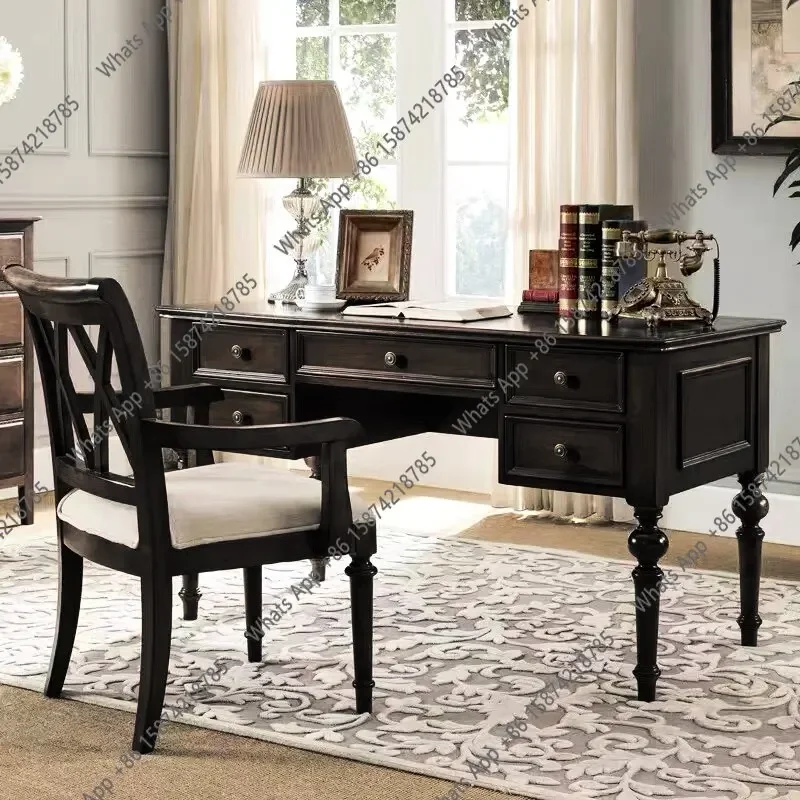 C American Solid Wood Desk And Chair Combination French Retro Black Study Bedroom Desk Computer Desk Home Writing
C American Solid Wood Desk And Chair Combination French Retro Black Study Bedroom Desk Computer Desk Home Writing