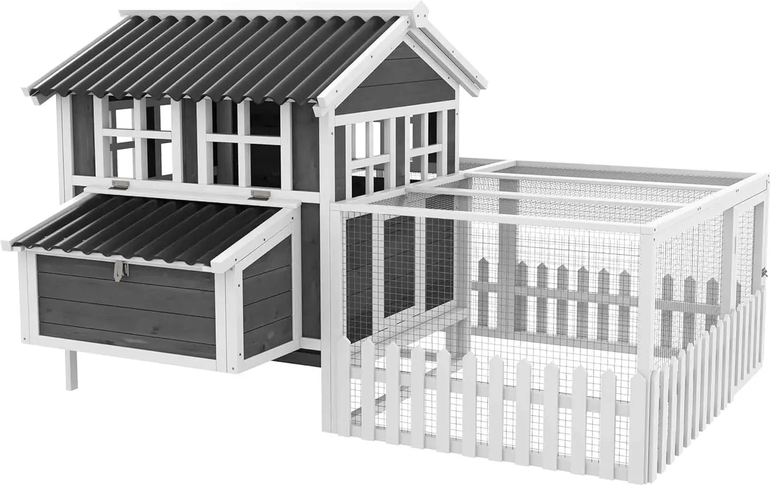 Wooden Chicken Coop with Run for 3-4 Chickens, Hen House with Nesting Box, Removable Tray, Fence, Outdoor Poultry Cage
Wooden Chicken Coop with Run for 3-4 Chickens, Hen House with Nesting Box, Removable Tray, Fence, Outdoor Poultry Cage
