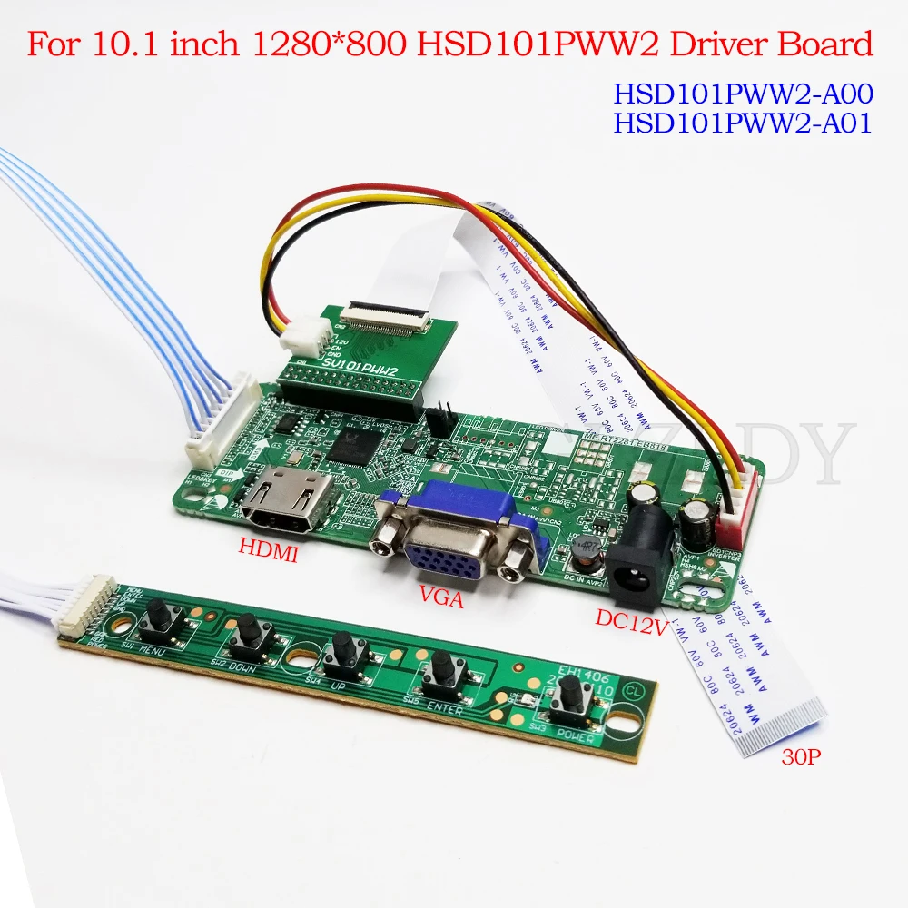 Плата контроллера для LED-дисплея 10.1 дюйма, 1280*800, LVDS FPC 30Pin, HSD101PWW2-A00 HSD101PWW2-A01, HDMI+VGA, для самостоятельной сборки монитора
Плата контроллера для LED-дисплея 10.1 дюйма, 1280*800, LVDS FPC 30Pin, HSD101PWW2-A00 HSD101PWW2-A01, HDMI+VGA, для самостоятельной сборки монитора