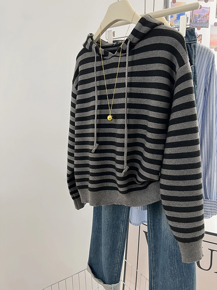 Striped Hooded Sweater Jacket Women's Autumn Winter Lazy Style Loose Pullover Knit Sweater Niche Design Long Sleeve Tops
Striped Hooded Sweater Jacket Women's Autumn Winter Lazy Style Loose Pullover Knit Sweater Niche Design Long Sleeve Tops