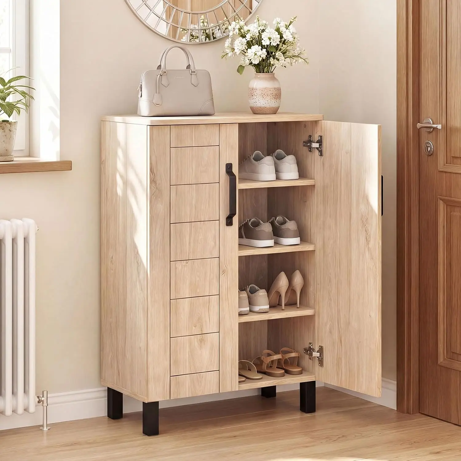 Freestanding 5-Tier Wooden Shoe Storage Cabinet with 2 Doors, Removable Shelves, Ventilation Holes, and Storage Rack Organizer for Entryway, Hallway, Closet, Living Room, Natural Oak
Freestanding 5-Tier Wooden Shoe Storage Cabinet with 2 Doors, Removable Shelves, Ventilation Holes, and Storage Rack Organizer for Entryway, Hallway, Closet, Living Room, Natural Oak