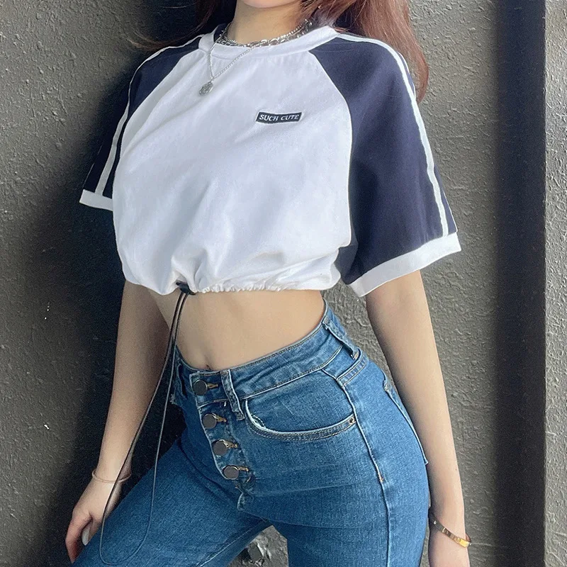 Summer Patchwork T Shirt Short Y2k Women Fall Sleeve Drawstring Streetwear Indie Side Striped Hem E Girl Casual Woman T-Shirts
Summer Patchwork T Shirt Short Y2k Women Fall Sleeve Drawstring Streetwear Indie Side Striped Hem E Girl Casual Woman T-Shirts
