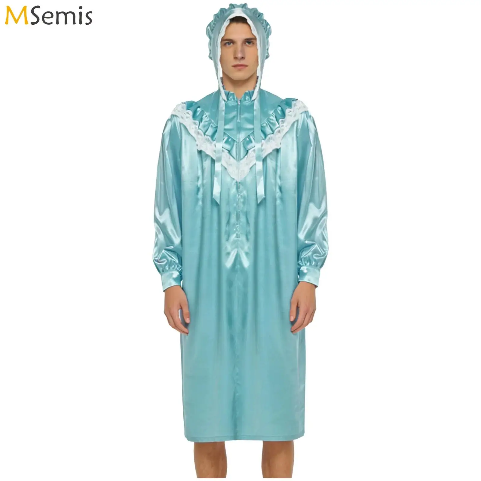 Mens Pajamas Party Vintage Victorian Style Nightgown with Hat Set Ruffled And Lace Trim Long Sleeve Front Zipper Sleep Dress
Mens Pajamas Party Vintage Victorian Style Nightgown with Hat Set Ruffled And Lace Trim Long Sleeve Front Zipper Sleep Dress