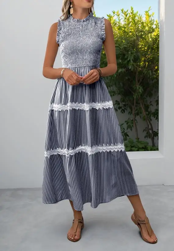 Summer New Vacation Leisure Sweet Style Women's Lace, Mushroom Edge Sleeveless Striped Dress
Summer New Vacation Leisure Sweet Style Women's Lace, Mushroom Edge Sleeveless Striped Dress