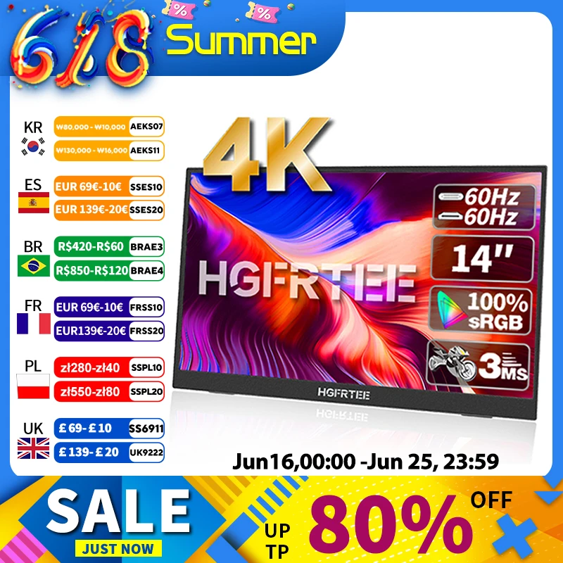 HGFRTEE 14inch 4K Portable Monitor 3840*2160 100%SRGB ADS-IPS Extended Display with Bracket For PC Laptop Phone Switch
HGFRTEE 14inch 4K Portable Monitor 3840*2160 100%SRGB ADS-IPS Extended Display with Bracket For PC Laptop Phone Switch