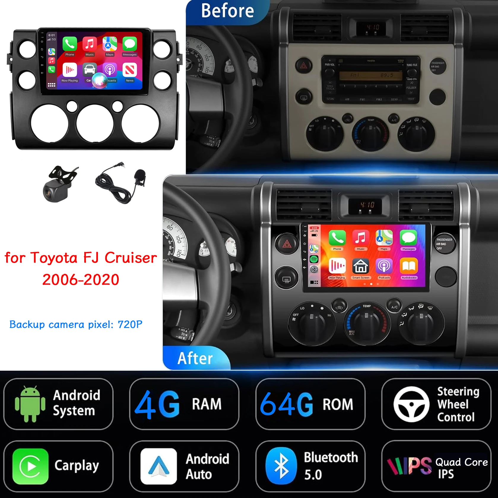 9in Car Stereo Radio for Toyota FJ Cruiser 2006-2020 Android15 with Carplay/Android Auto SWC GPS Navi 720P Backup Camera 4+64GB
9in Car Stereo Radio for Toyota FJ Cruiser 2006-2020 Android15 with Carplay/Android Auto SWC GPS Navi 720P Backup Camera 4+64GB