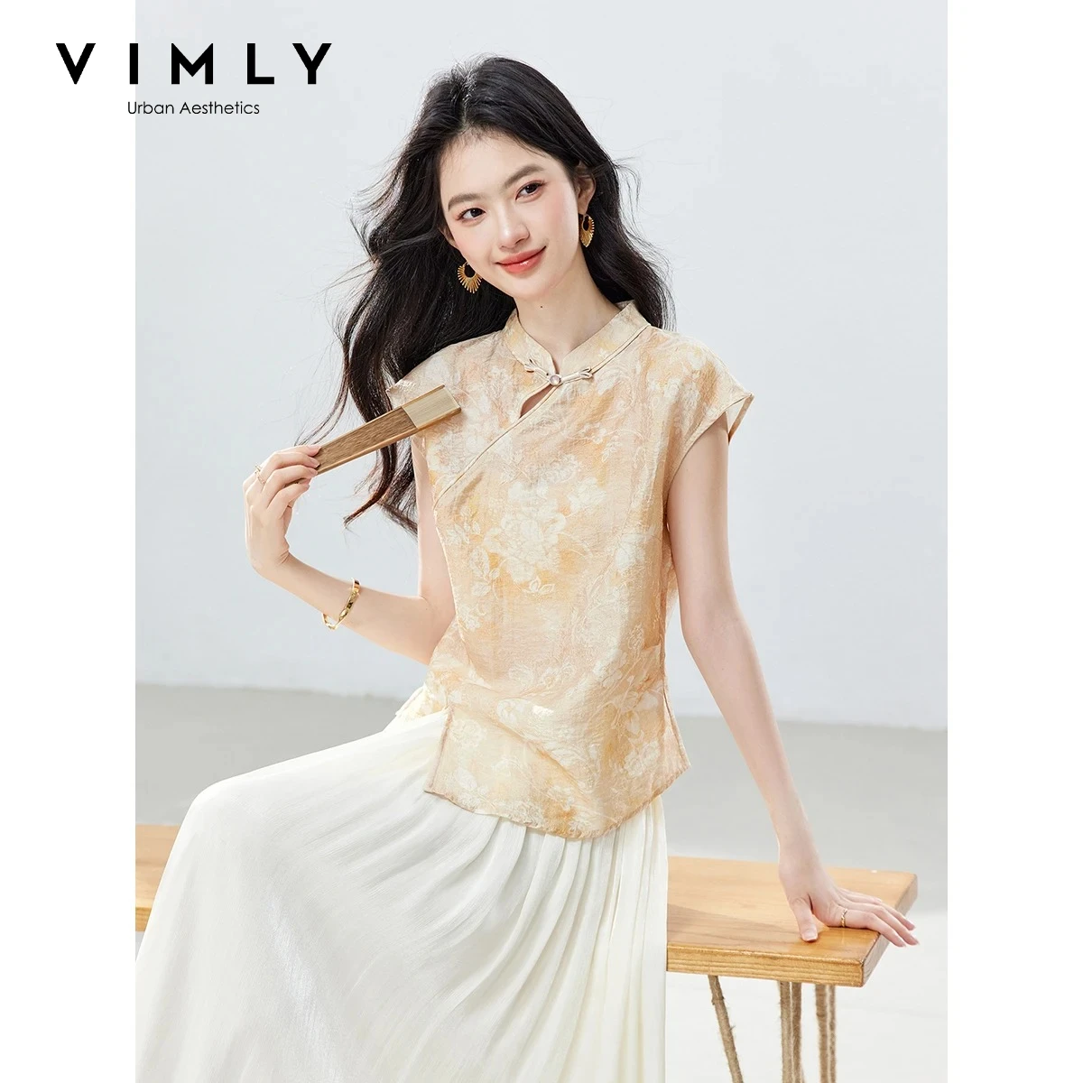 VIMLY Floral Jacquard New Chinese Cap Sleeve Shirt for Women 2026 Summer Mandarin Collar Irregular Split Hem Casual Blouse A6023
VIMLY Floral Jacquard New Chinese Cap Sleeve Shirt for Women 2026 Summer Mandarin Collar Irregular Split Hem Casual Blouse A6023