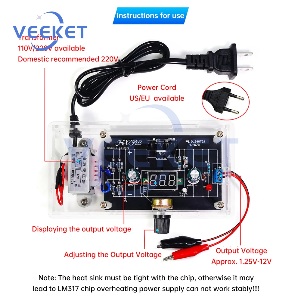 DIY Electronic Kit LM317 Adjustable Regulated Voltage Step-down Power Supply Module 220V to 1.25V-12.5V for Learning
DIY Electronic Kit LM317 Adjustable Regulated Voltage Step-down Power Supply Module 220V to 1.25V-12.5V for Learning