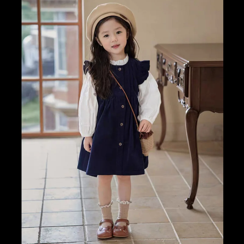 New Korean-style fashionable long-sleeve shirt dress two-piece set for girls
New Korean-style fashionable long-sleeve shirt dress two-piece set for girls