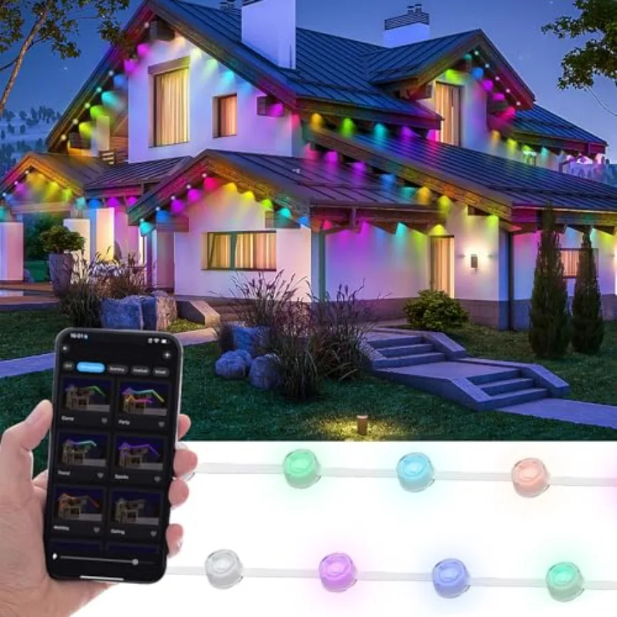 Permanent Outdoor Lights 100FT Smart Rainbow RGB with 72 LEDs App Control Remote with DIY Modes IP67 Waterproof Eaves Lighting
Permanent Outdoor Lights 100FT Smart Rainbow RGB with 72 LEDs App Control Remote with DIY Modes IP67 Waterproof Eaves Lighting