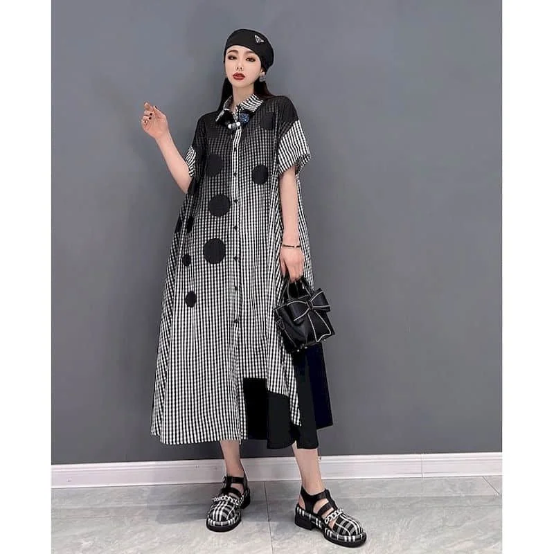 Cotton Dress for Women Short Sleeve Plaid Design Korean Style Summer Trend Thin Loose Ankle Length Shirts Dress Women Clothing
Cotton Dress for Women Short Sleeve Plaid Design Korean Style Summer Trend Thin Loose Ankle Length Shirts Dress Women Clothing