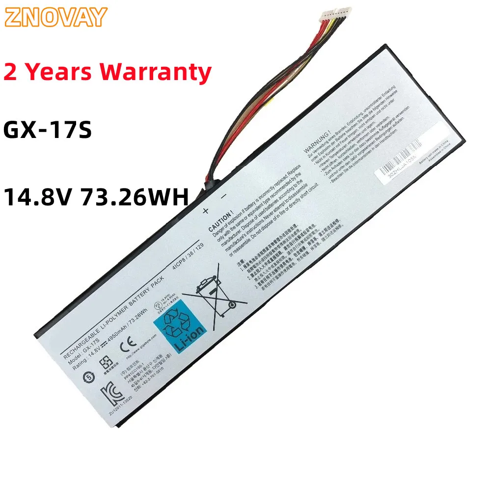 ZNOVAY GX-17S Laptop Battery For GIGABYTE AORUS X3 PLUS V3 V5 X5 V5 V6 X7 V2 V3 V4 14.8V 4950mAh/73.26WH
ZNOVAY GX-17S Laptop Battery For GIGABYTE AORUS X3 PLUS V3 V5 X5 V5 V6 X7 V2 V3 V4 14.8V 4950mAh/73.26WH