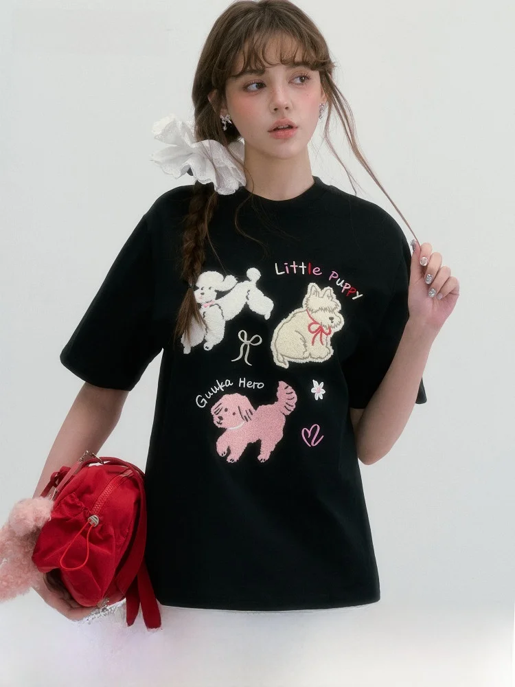 Black round Neck Puppy Towel Embroidery Short Sleeve T-Shirt Women's Loose Casual Style Cotton Top for Summer Leisure Outdoor...
Black round Neck Puppy Towel Embroidery Short Sleeve T-Shirt Women's Loose Casual Style Cotton Top for Summer Leisure Outdoor...