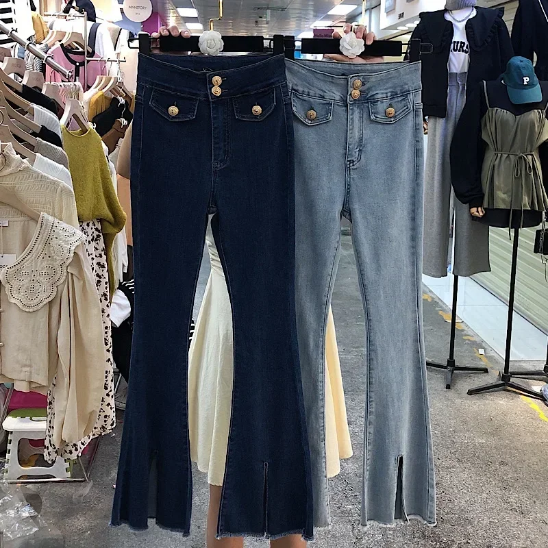 New Retro High waist elastic slim fit floor dragging forked micro horn long jeans women s pants
New Retro High waist elastic slim fit floor dragging forked micro horn long jeans women s pants