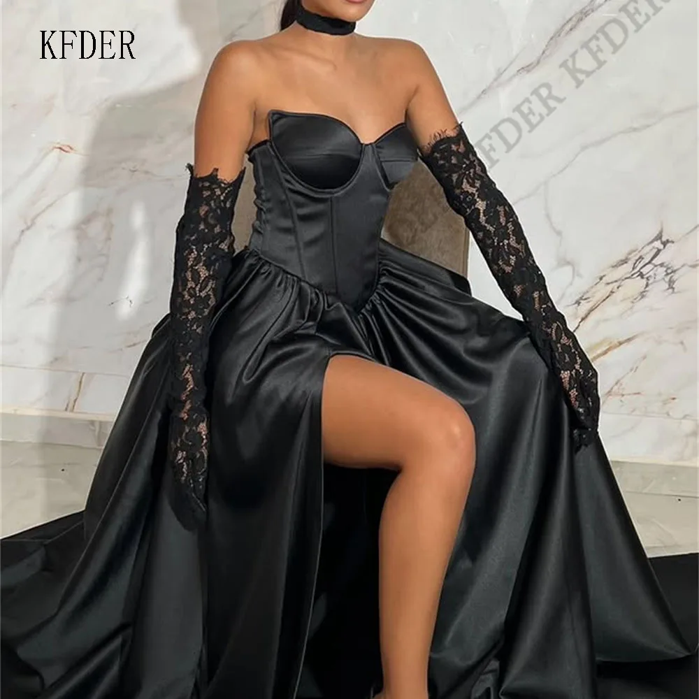 Black Lace Side Slit Satin Formal Dress Elegant Prom Dress Corset Prom Gown Evening Dress Wedding Party Dress Customized
Black Lace Side Slit Satin Formal Dress Elegant Prom Dress Corset Prom Gown Evening Dress Wedding Party Dress Customized