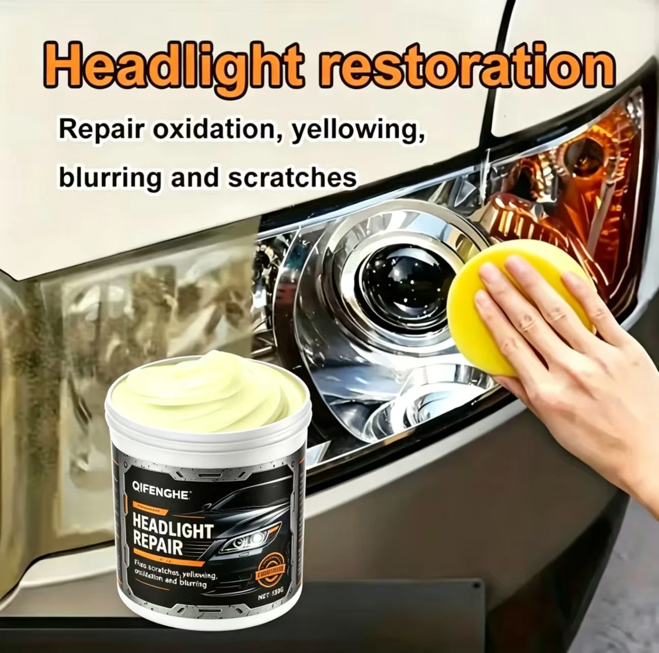 150G Car Headlight Repair Polish, Scratch Remover Oxidation Yellowing Cleaner, Anti-Aging Headlight Restoration Kit for Auto Len
150G Car Headlight Repair Polish, Scratch Remover Oxidation Yellowing Cleaner, Anti-Aging Headlight Restoration Kit for Auto Len