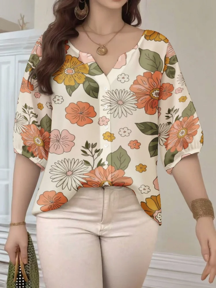 Summer Holiday 5XL Blouse Fashion Floral Printing Female Clothing 2026 Casual Loose Half Sleeve Buttons Beach Tops Tunics
Summer Holiday 5XL Blouse Fashion Floral Printing Female Clothing 2026 Casual Loose Half Sleeve Buttons Beach Tops Tunics