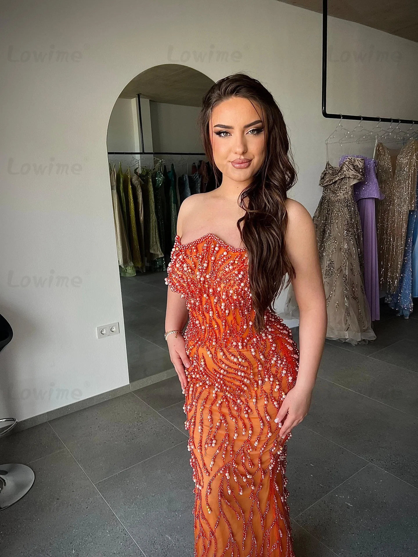Orange Pearl Strapless Floor Length Wedding Guest Dresses Customized Mermaid Women's Birthday Evening Gowns With Beaded 2026
Orange Pearl Strapless Floor Length Wedding Guest Dresses Customized Mermaid Women's Birthday Evening Gowns With Beaded 2026