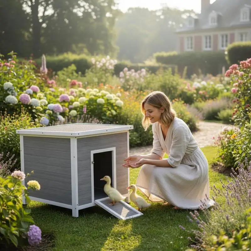 Wooden Duck House with Ramp, Double Doors, Openable Asphalt Roof, Ventilation Holes, Removable Base, Light Grey
Wooden Duck House with Ramp, Double Doors, Openable Asphalt Roof, Ventilation Holes, Removable Base, Light Grey