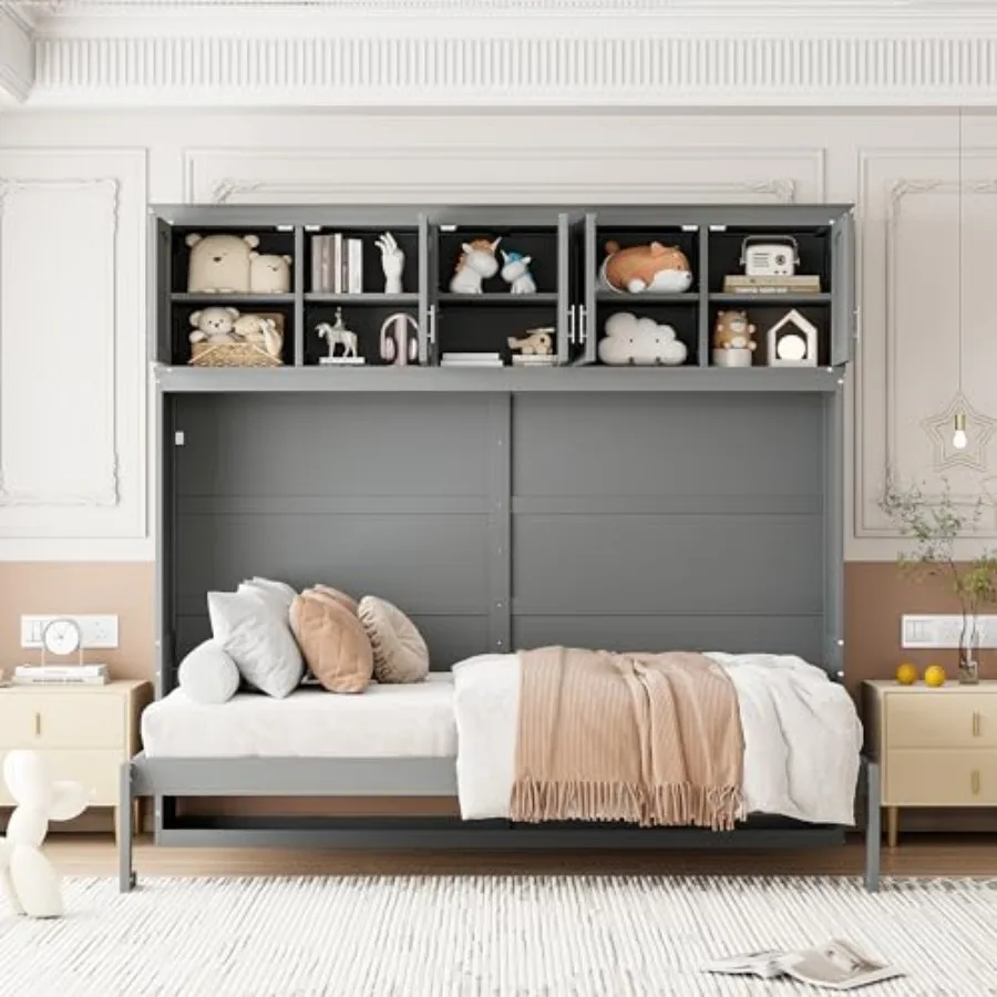Queen Size Murphy Bed Wall Cabinet Bedframe, can be Folded, Hideaway Chest with Top Storage Lockers, Wood Platform Furniture fo
Queen Size Murphy Bed Wall Cabinet Bedframe, can be Folded, Hideaway Chest with Top Storage Lockers, Wood Platform Furniture fo