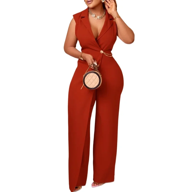 Elegant Jumpsuits & Rompers for Women Notched Collar Sleeveless Chains High Waisted Straight Luxury Dinner Outfit 2025
Elegant Jumpsuits & Rompers for Women Notched Collar Sleeveless Chains High Waisted Straight Luxury Dinner Outfit 2025