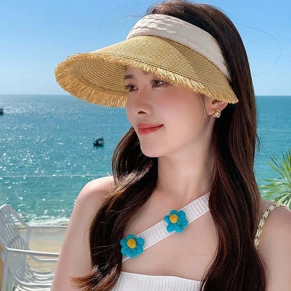 Portable Straw Visor Cap Solid Color Polyester Sunscreen Empty Top Hat Versatile Breathable Folding Sunshade Hat Women
Portable Straw Visor Cap Solid Color Polyester Sunscreen Empty Top Hat Versatile Breathable Folding Sunshade Hat Women