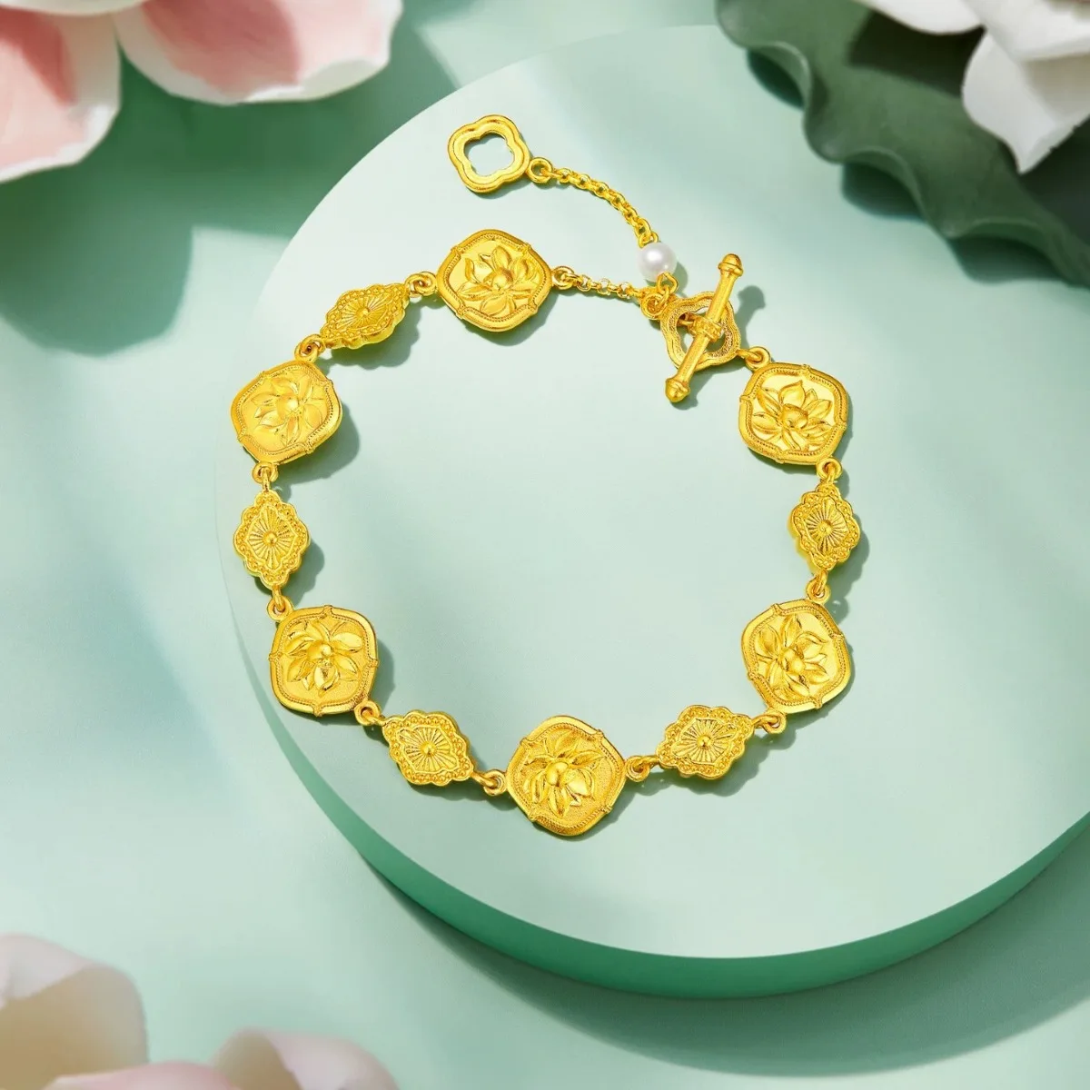 Роскошный женский браслет Lotus из чистого золота 24 карата 9999 пробы
Роскошный женский браслет Lotus из чистого золота 24 карата 9999 пробы
