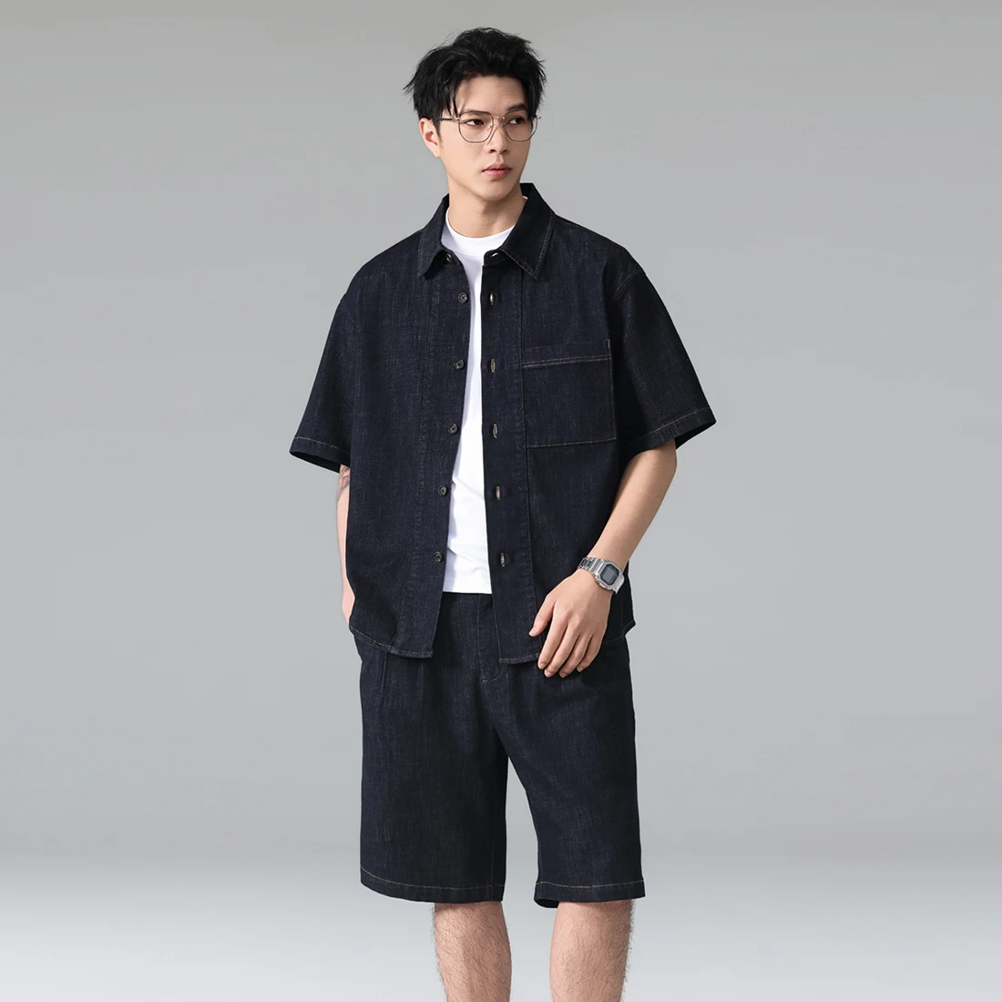Summer Lightweight Denim Shirt Shorts Men Streetwear Fashion Loose Casual Plus Size Short Sleeve Shirts Short Pant Tracksuits
Summer Lightweight Denim Shirt Shorts Men Streetwear Fashion Loose Casual Plus Size Short Sleeve Shirts Short Pant Tracksuits