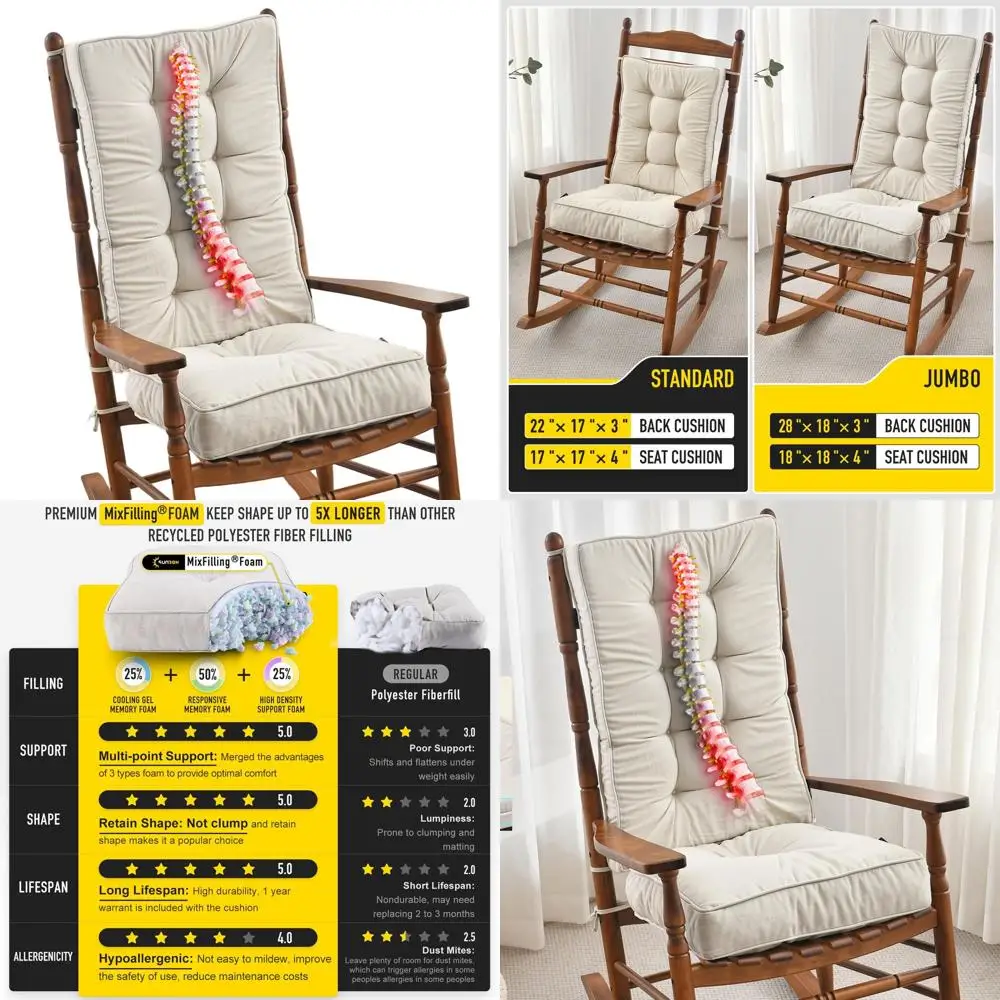 Jumbo Rocking Chair Cushions - Water-Resistant, Non-Slip, Tufted Seat & Back Set for Indoor/Outdoor Use, Cream, 2 Pieces
Jumbo Rocking Chair Cushions - Water-Resistant, Non-Slip, Tufted Seat & Back Set for Indoor/Outdoor Use, Cream, 2 Pieces