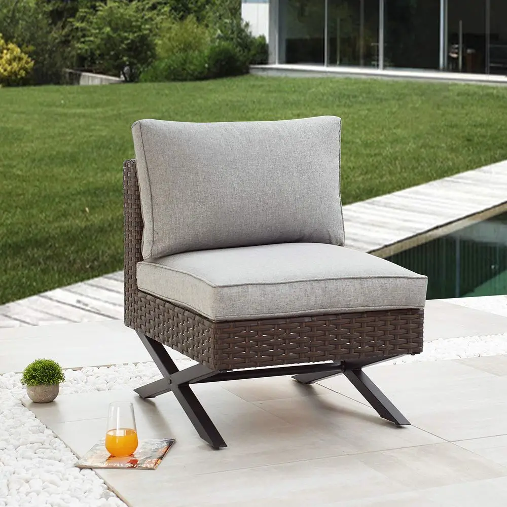 Patio Sofa Rattan Armless Chair X Shape Leg Metal Frame Outdoor Wicker Furniture with Cushions for Garden Backyard Pool, Brown
Patio Sofa Rattan Armless Chair X Shape Leg Metal Frame Outdoor Wicker Furniture with Cushions for Garden Backyard Pool, Brown