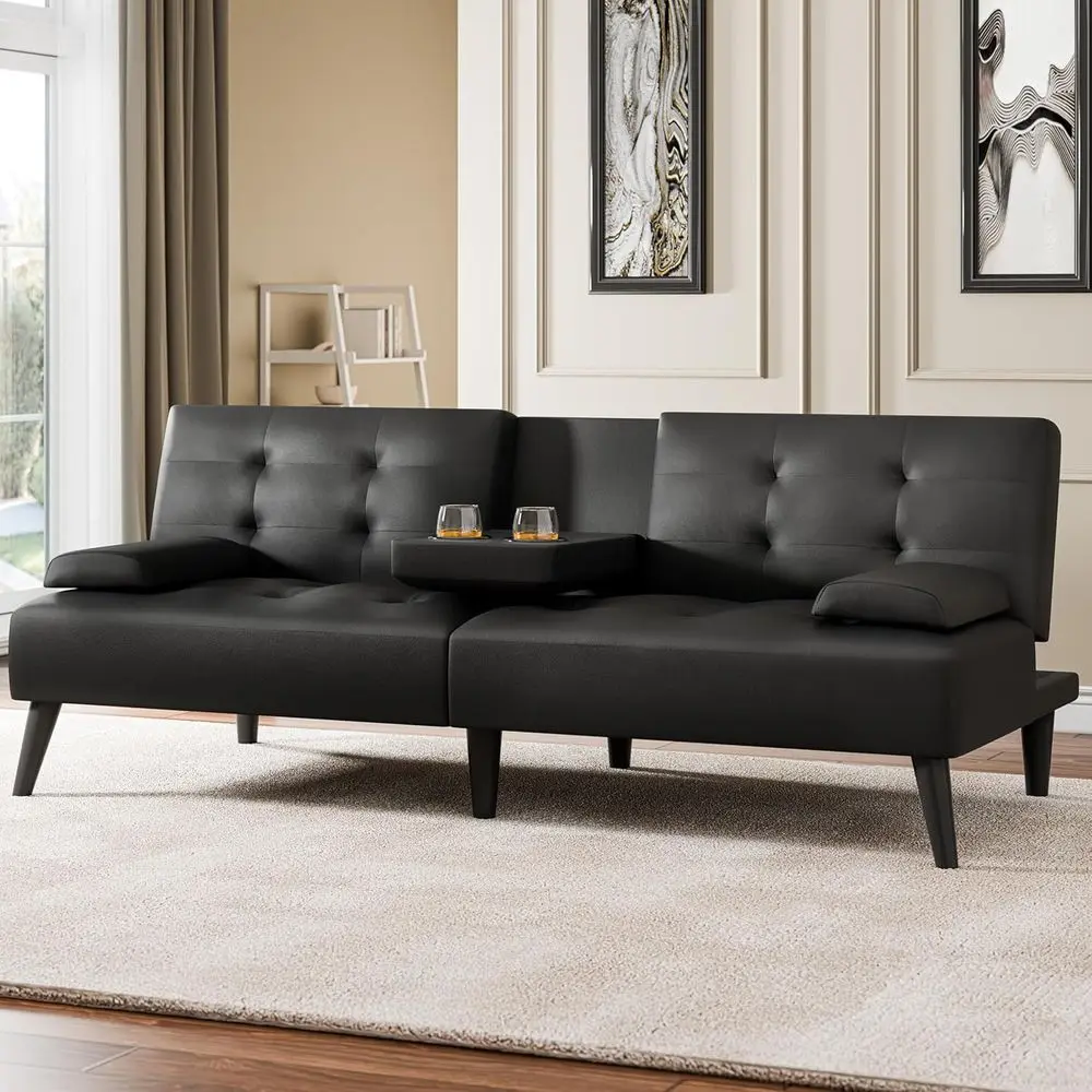 64 Sofa Bed, Small Loveseat with Cup Holders, 3-Position Couch, Removable Armrest, Sleeper Sofa, Black PU Leather
64 Sofa Bed, Small Loveseat with Cup Holders, 3-Position Couch, Removable Armrest, Sleeper Sofa, Black PU Leather