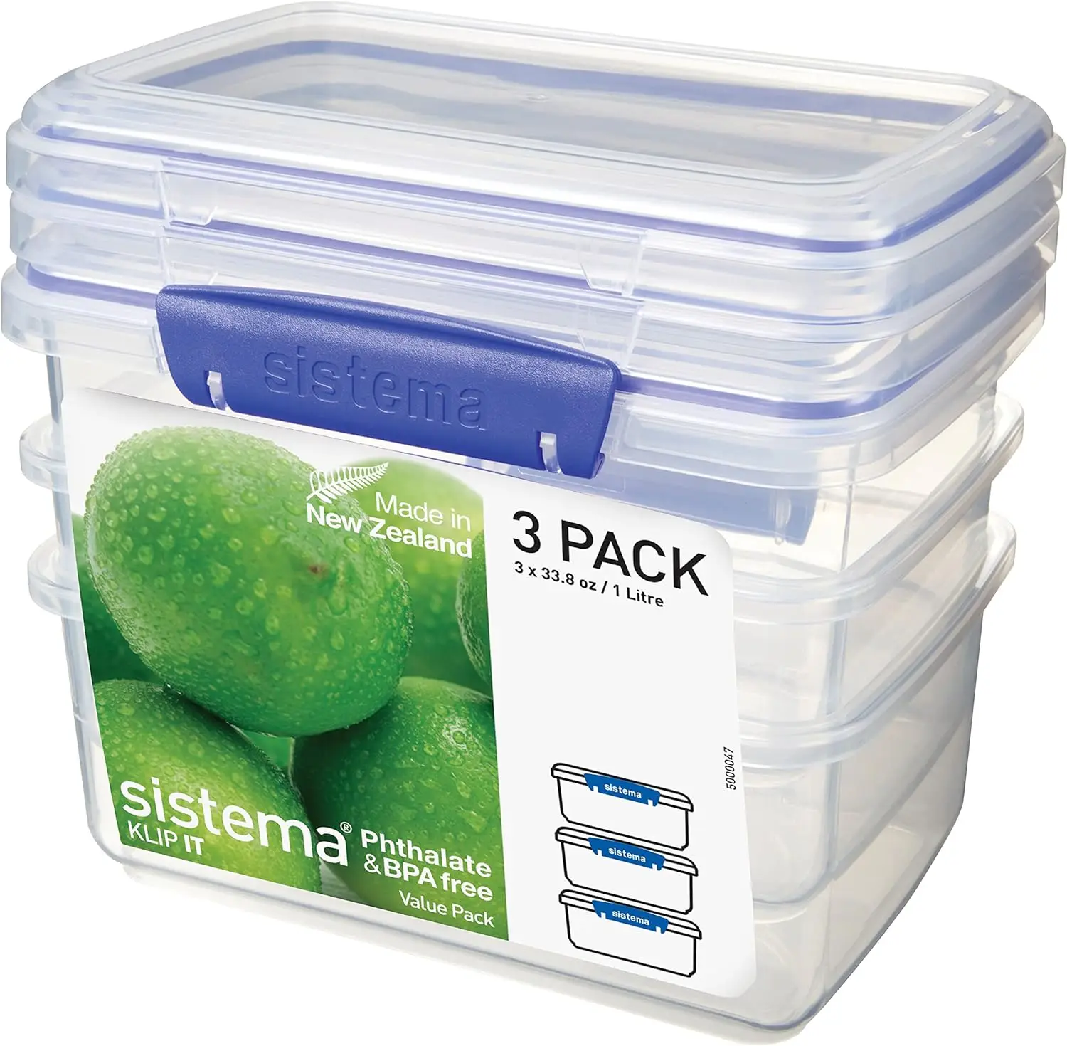 Rectangular Food Storage Containers, 33.8 oz, Set of 3, Clear/Blue, BPA-Free
Rectangular Food Storage Containers, 33.8 oz, Set of 3, Clear/Blue, BPA-Free