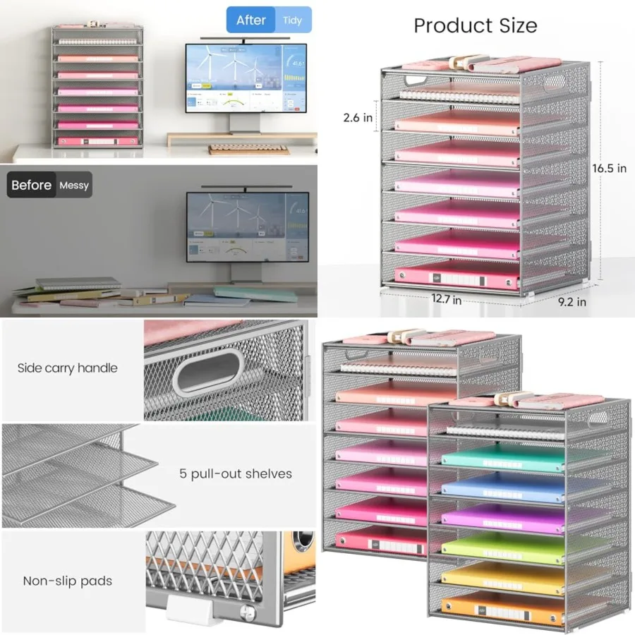 Office Desk File Organizer, Letter Tray Paper Organizer with Handle, Including 5 Adjustable Slide Trays for Organizing Desk Wor
Office Desk File Organizer, Letter Tray Paper Organizer with Handle, Including 5 Adjustable Slide Trays for Organizing Desk Wor