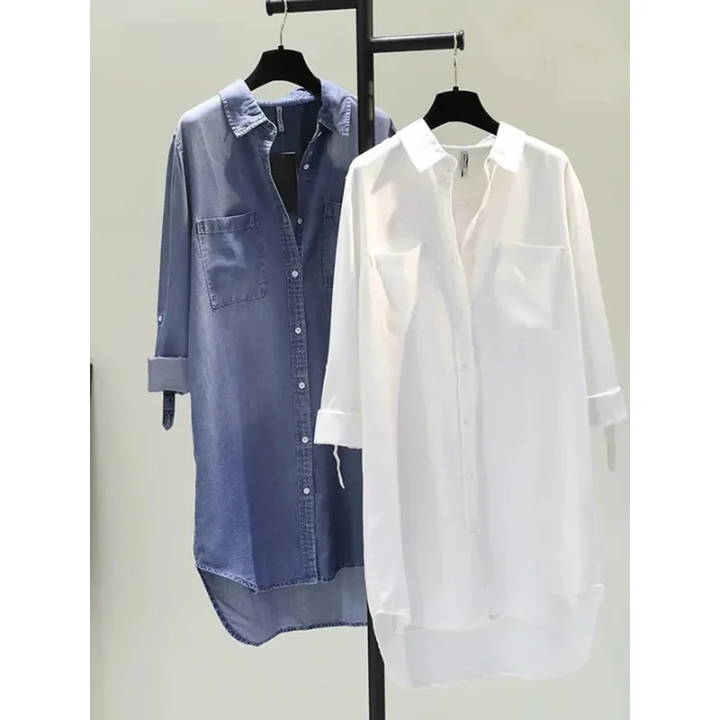 Women Shirt Turn-down Collar Long Sleeve Denim Blouse Single Breasted Pocket Shirt Skirt Spring Autumn 2025 New Solid Top
Women Shirt Turn-down Collar Long Sleeve Denim Blouse Single Breasted Pocket Shirt Skirt Spring Autumn 2025 New Solid Top